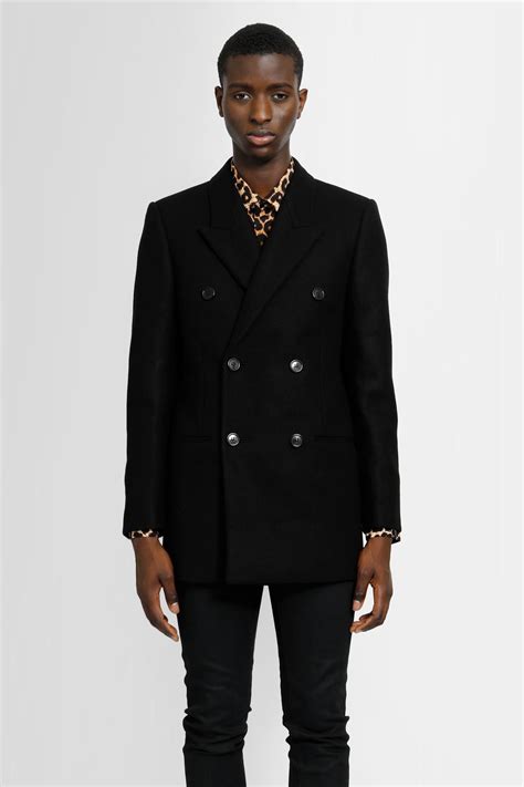 Double Breasted Mens Black Wool Coat