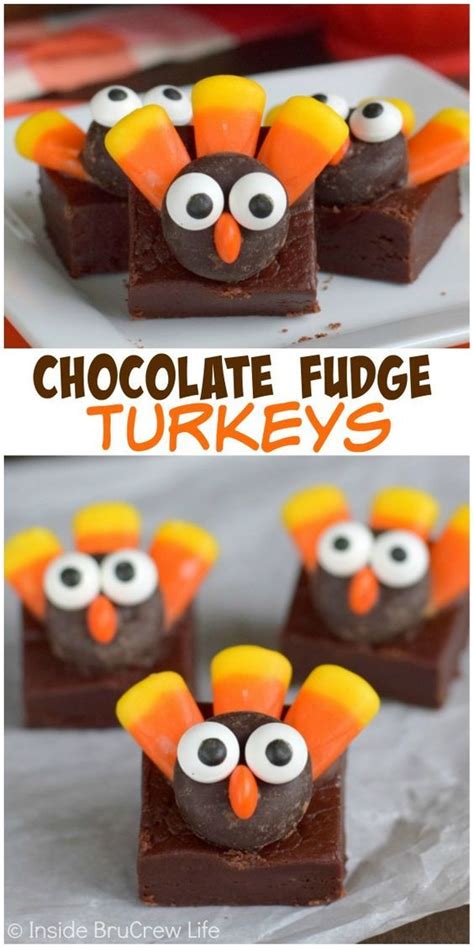 Get the turkey cupcakes recipe. Fudge squares with a cute little turkey face make a ...