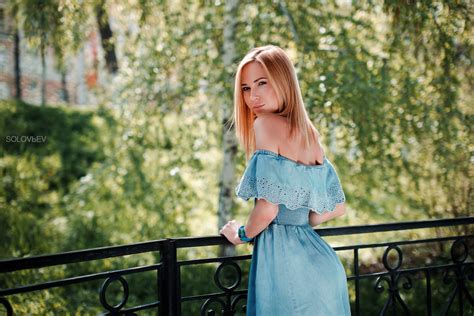 Women Blonde Portrait Dress Solovbev Strapless Dress Outdoors Standing Wallpaper Resolution