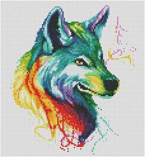 Smart cross stitch offers digital downloads of paid and free cross stitch patterns. Modern cross stitch pattern "Watercolor Wolf" in pdf ...