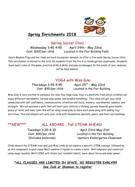 Spring After School Enrichments Fair Acres Country Day School And