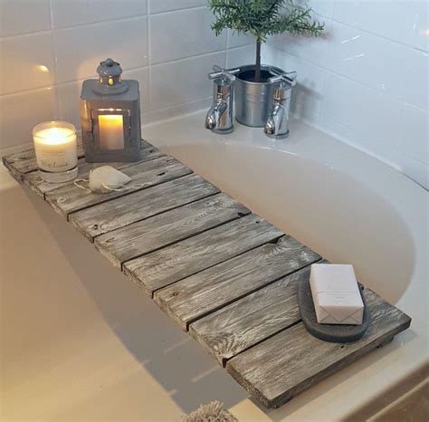 Seriously, you can reasonably read a book (or watch netflix!) in the bathtub without the risk of getting its precious pages (err, your. Rustic reclaimed pallet wood bath | tray | shelf | caddy ...