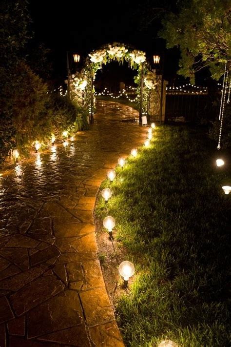 Beautiful Romantic Dimly Lit Setting Wedding Lights Outdoor
