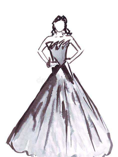 Illustration Statuesque Female Model Posing In A Ball Gown To The Floor