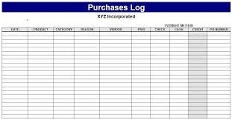 purchase order log templates word excel