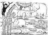 Coloring Animals African Pages Safari Animal Printable Zoo Clipart Big Kids Print Easy Clip Elephant Children Printing Printout Colourings Pdf sketch template