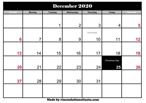 December 2020 Calendar With Holidays Calendar