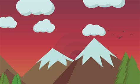 Mountains And Trees With Cloudy Sunset Sky Background Illustration