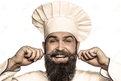 Funny Chef With Beard Cook Beard Man And Moustache Wearing Bib Apron Portrait Of A Happy Chef