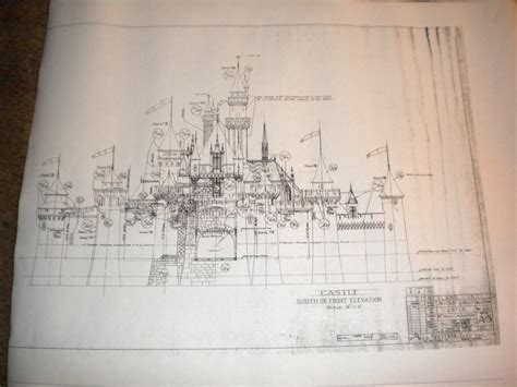 Vintage Blueprint Copy Of Sleeping Beauty Castle In