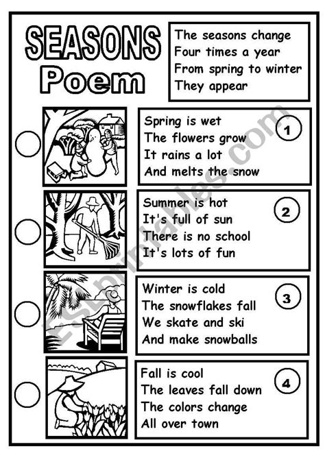 English Worksheets Seasons Poem