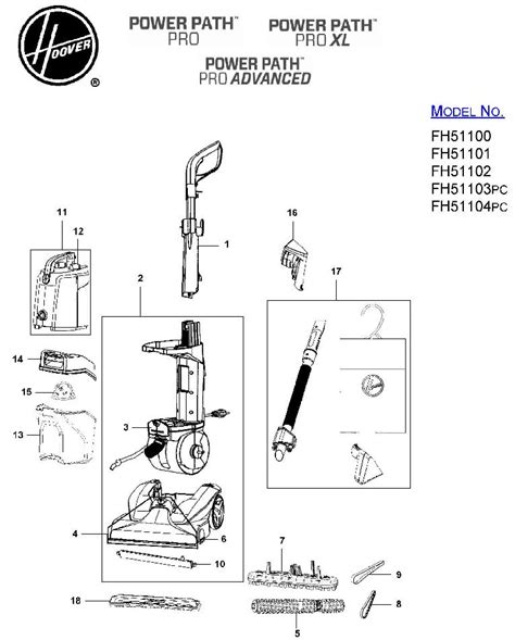 Hoover Fh51102 Power Path Pro Advanced Carpet Cleaner Parts List