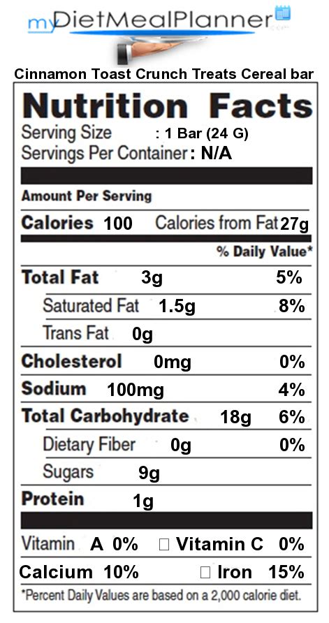 Cinnamon toast crunch cereal family size walmart canada. Nutrition facts Label - Breads & Cereals 9 - mydietmealplanner.com