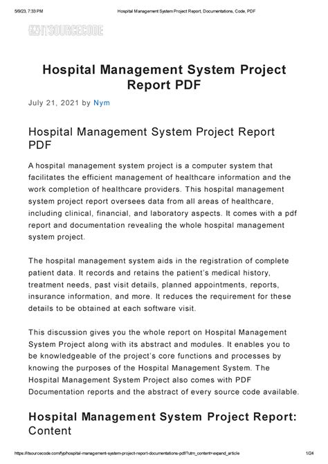 Hospital Management System Project Report Documentations Code Pdf