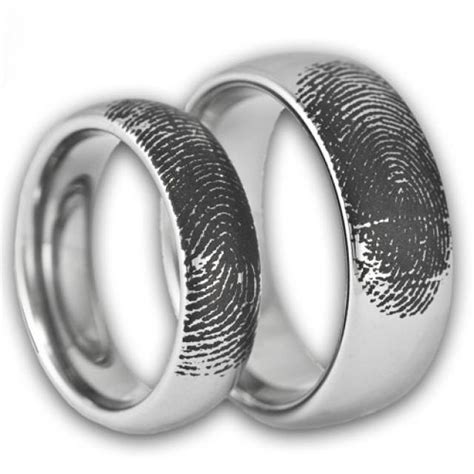 Couples Custom Engraved Tungsten Fingerprint Rings His And Hers