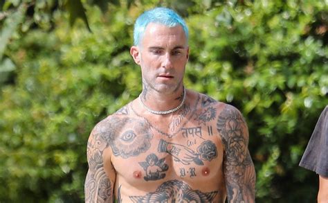Adam Levine Puts His Many Tattoos On Display While Shirtless After A