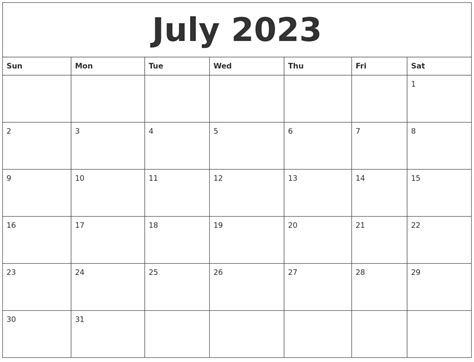 July 2023 Calendar