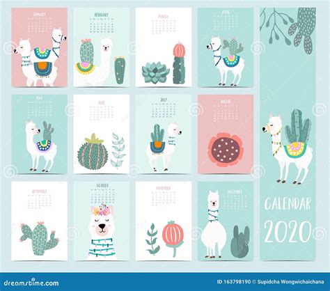 Doodle Animal Calendar 2020 Set With Llamalamaalpaca For Childrencan