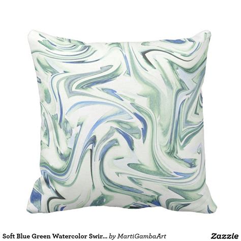 Soft Blue Green Watercolor Swirl Abstract Throw Pillow