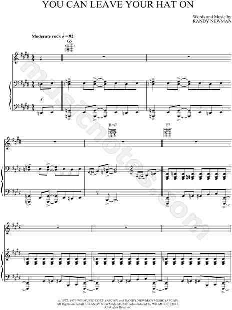 Randy Newman You Can Leave Your Hat On Sheet Music In E Major Transposable Download