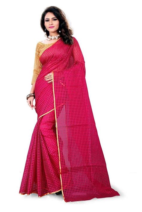 Pink Printed Cotton Saree With Blouse Aar Vee 1749371