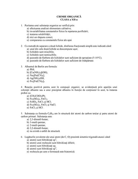 Modele Clasa A Xii A 2009 Chimie Organica Chimie OrganicĂ Clasa A Xii