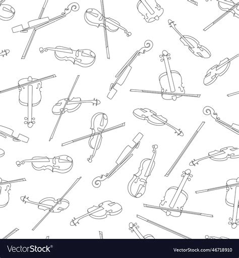 Hand Drawn Collection Of Violins And Bows Trendy Vector Image