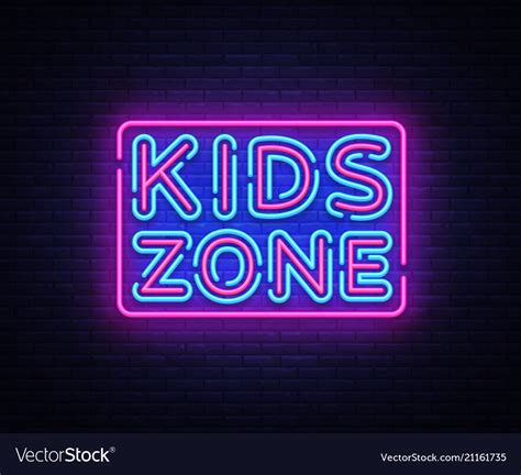 Kids Zone Neon Sign Zone Design Royalty Free Vector Image
