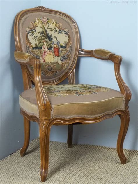 Art deco armchairs, club cocktail chairs. Walnut Upholstered Open Elbow Tapestry Armchair - Antiques ...