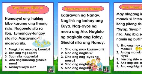 Pagbasa Filipino Reading Comprehension Worksheets For Grade Reading