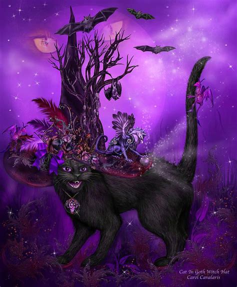 Cat In Goth Witch Hat By Carol Cavalaris Cross Paintings Diy
