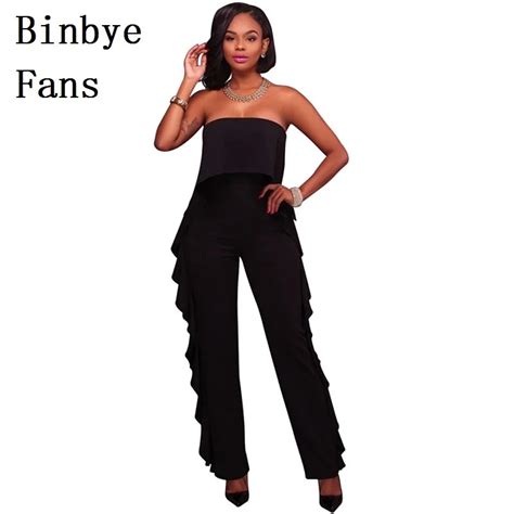 Binbye Fans Elastic Ruffle Strapless Full Bodysuit Leotard Casual Rompers Womens Jumpsuit Off