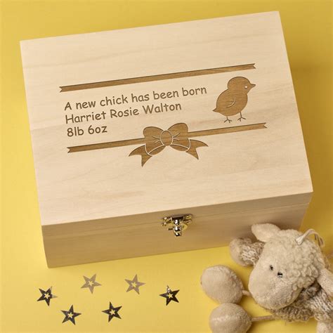Personalised Wooden Baby Memory Keepsake Box New Chick Design