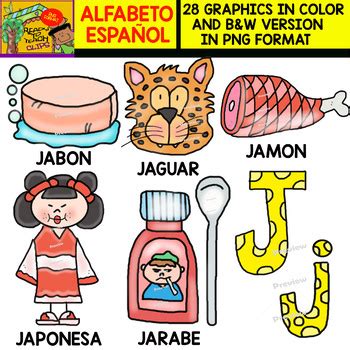 Spanish Alphabet Clipart Set - Letter J - 28 Items by Ready to Teach Clips