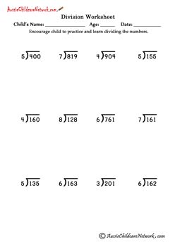 3 digits ÷ 1 digit (with remainder) lessons for grade 4 more numbers lessons. Long Division Worksheets (with and without Remainders ...