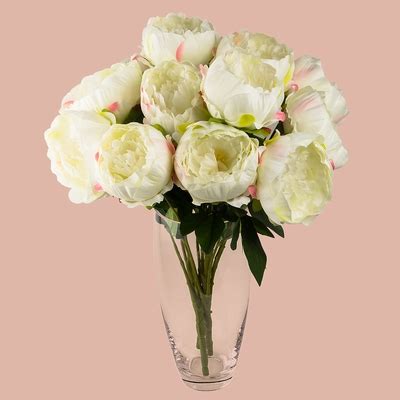 Artificial flowers can be made of lots of materials, silk, rayon >> and cotton are just a few. White Peony, Realistic 5 Flower Stem Wedding Silk Floral ...