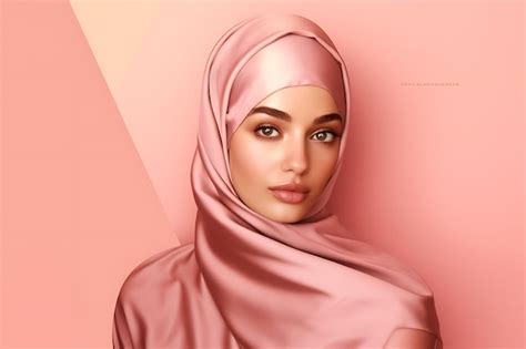 premium ai image portrait of a beautiful muslim woman in a pink hijab ai generated