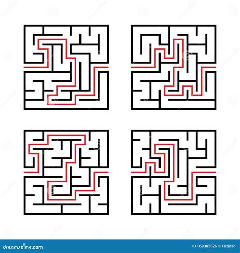 A Set Of Square Mazes For Children Simple Flat Vector Illustration