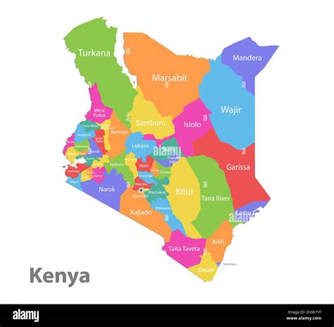 Kenya Map Administrative Division Separate Individual Regions With