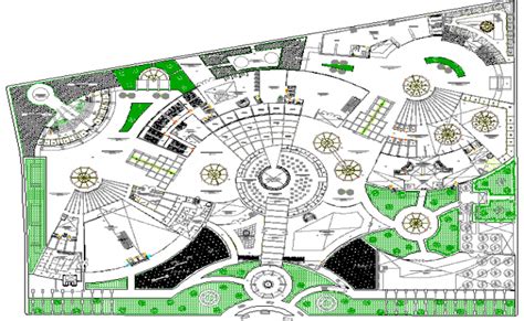 Landscaping Details With Structure Of Multi Story Shopping Mall Dwg