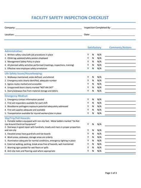 Facility Safety Inspection Checklist Fill And Sign Printable Template