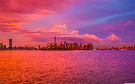 Free Download New York City Pink Sunset 4k Hd Desktop Wallpaper For 4k