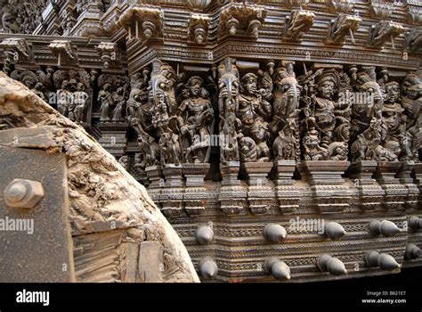 Carvings On Temple Chariot In Chidambaram Temple In Tamilnadu India