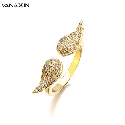 Vanaxin Wings Rings For Women Goldsilver Color Clear Aaa Cz Crystal Angel Wings Female