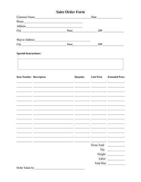 Free Order Form Template Printable