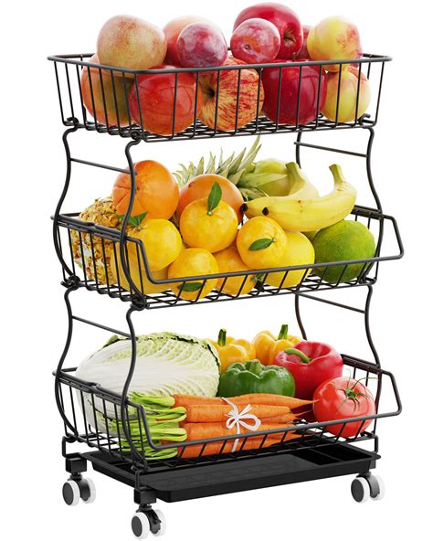 Buy Rolling Stackable Basket Ispecle 3 Tier Fruit Basket Stand With