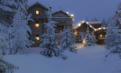 Wallpaper Forest Night Sky Snow Winter House Ice Evening