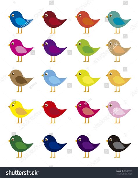Colorful Birds Cartoon Isolated Over White Background