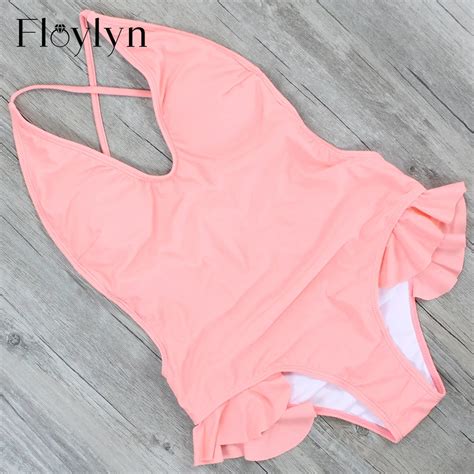 Floylyn Sexy Deep Plunge Colorful Lace Up Trikini Swim Bathing Suit