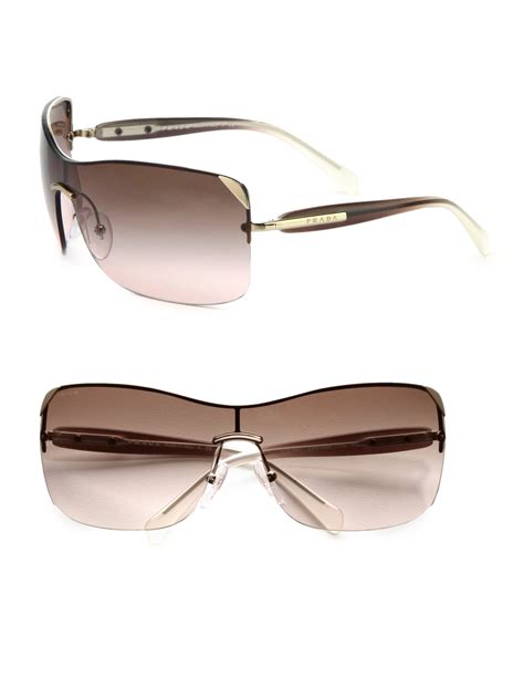 Prada Rectangular Rimless Shield Sunglasses In Beige Lyst